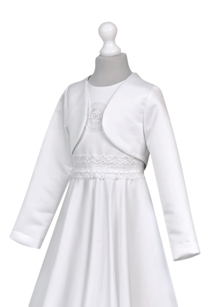 Satin bolero with 3/4 sleeves -the perfect finishing touch to a communion outfit. MKMaryla