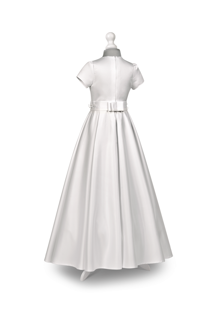 Sukienka komunijna Elza 092 - głębokimi kontrafałdami i piękną ozdobą w pasie . MKMaryla