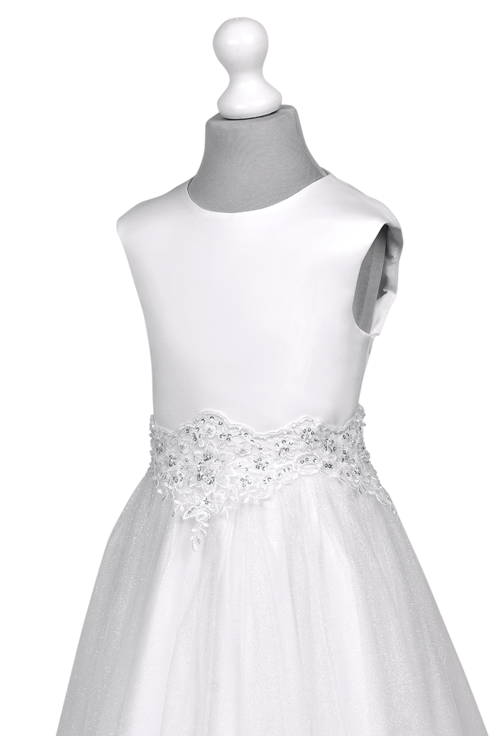 Efektowna aplikacja na sukience komunijnej z szyfonem Laura 140 - MKMaryla