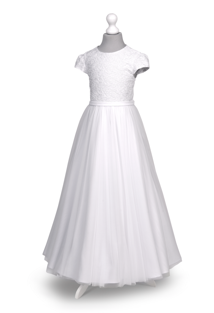 Sukienka komunijna z szyfonem i delikatną koronką - Tosia 134- MKMaryla