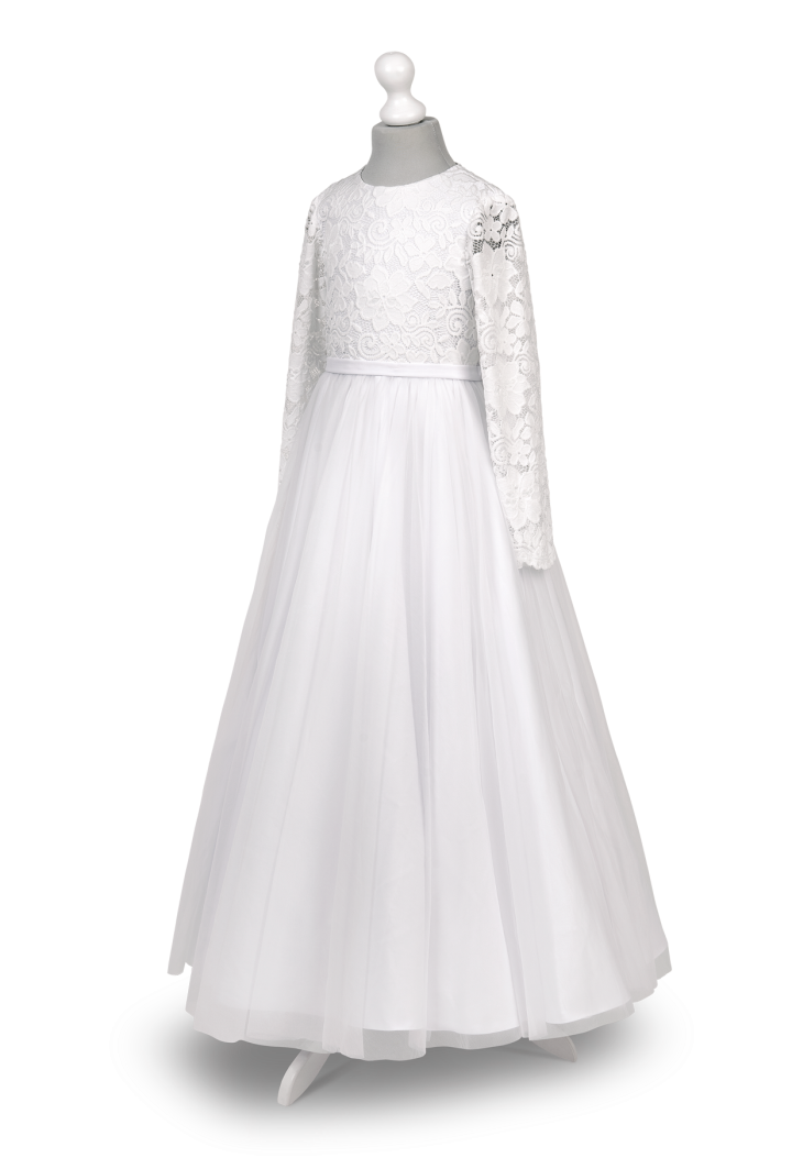 Sukienka komunijna z długim koronkowym rękawem -Laura059 - MKMaryla