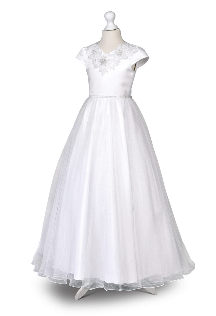 Brocade chiffon, pearls and beautiful application - Laura 041 Communion Dress - MKMaryla