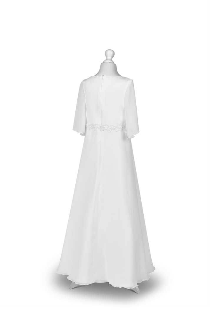 sukienka do Pierwszej Komunii Świętej z muślinu tył