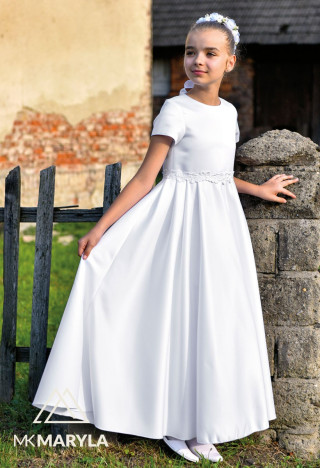 sukienka komunijna z kontrafałdami z satyny
