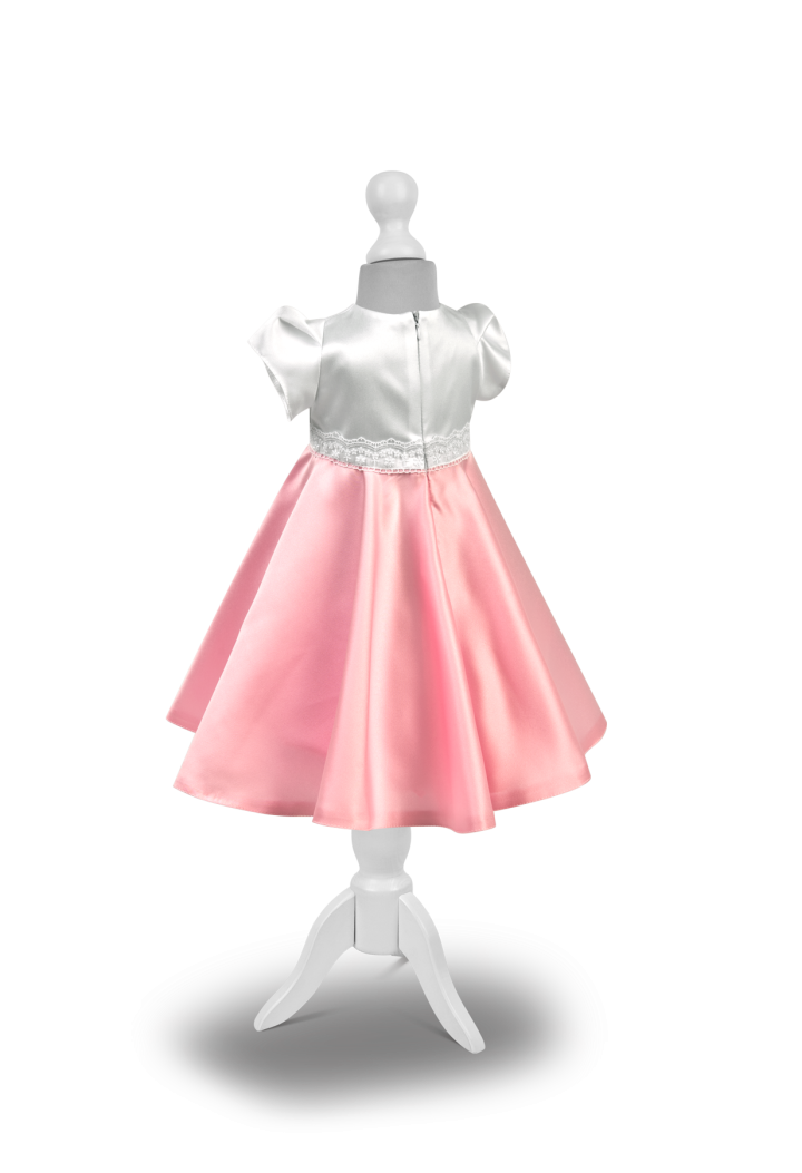 white and pink satin dress