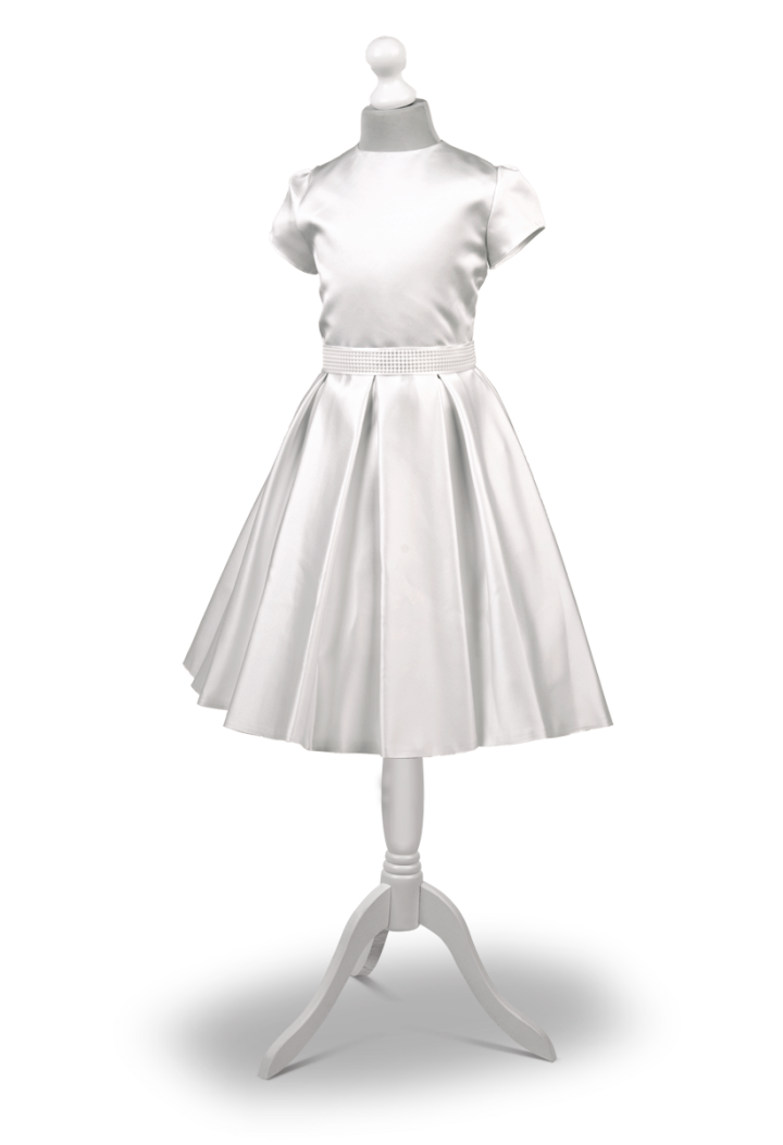 Short white communion dress decorated with pearls Lena BI-028