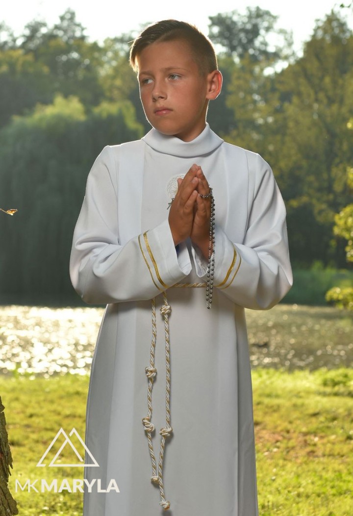 Klasyczna długa alba komunijna wykończona półgolfem - Andrzej 012 - MKMaryla