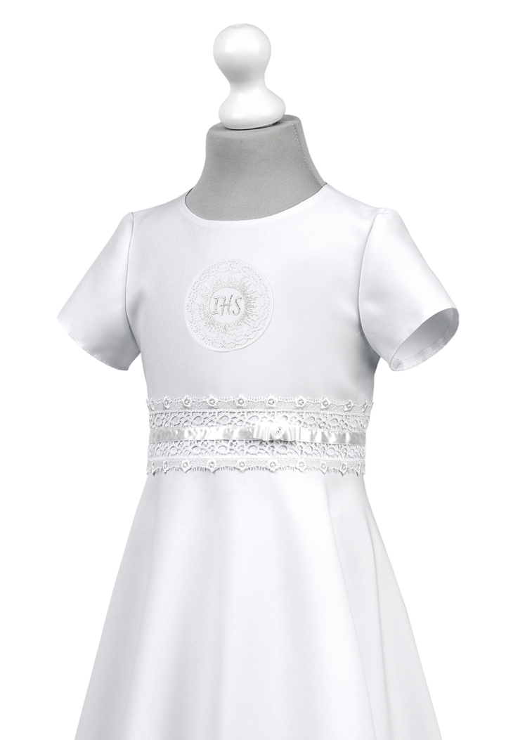 Sukienka komunijna biała atłaska - Marta 029 - MKMaryla