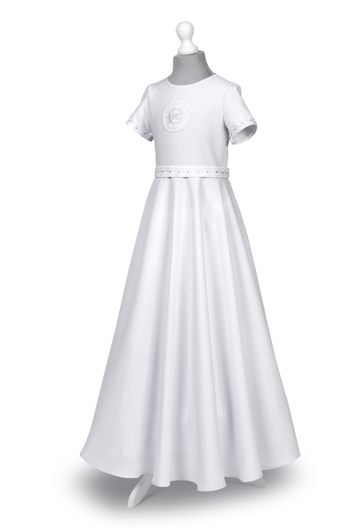 Sukienka komunijna zdobiona delikatnymi kwiatuszkami Marta 098 - MKMaryla