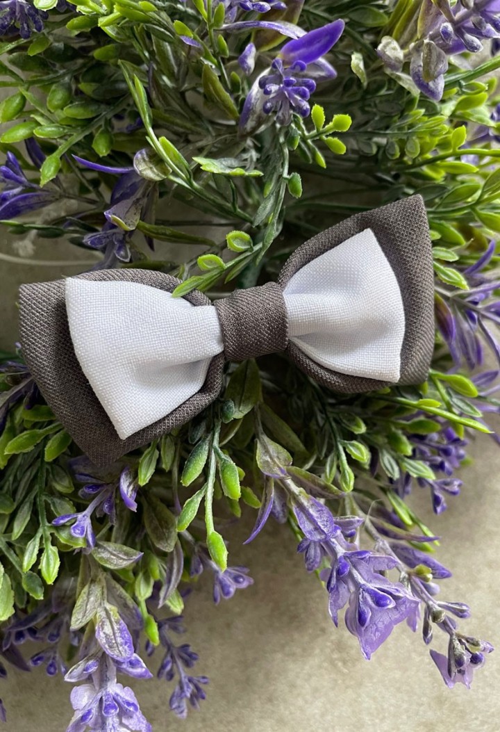boy's bow tie white and gray