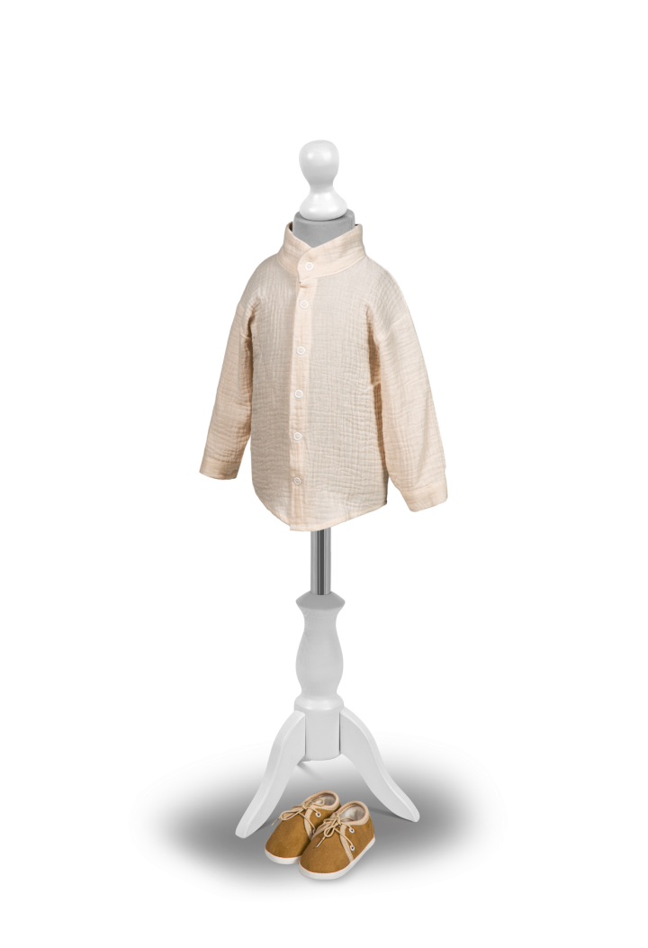 Koszula chłopięca ecru z muślinu z długim rękawem