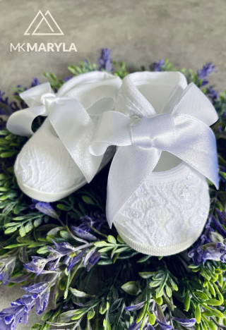 lace christening shoes for baby girl in white