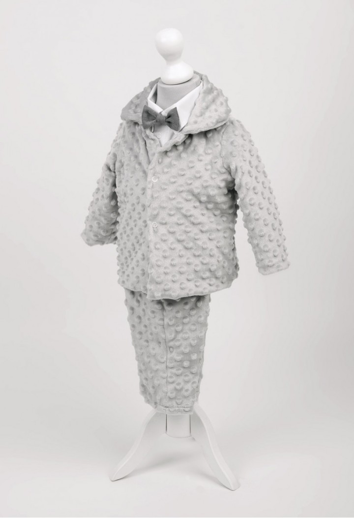 christening jacket minky grey