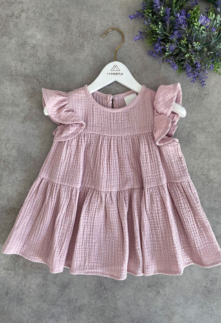 Rosa Mädchenkleid aus 100% Musselin - MKMaryla