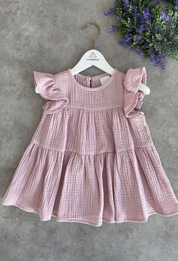 Różowa sukienka dziewczęca wykonana z 100% muślinu - MKMaryla