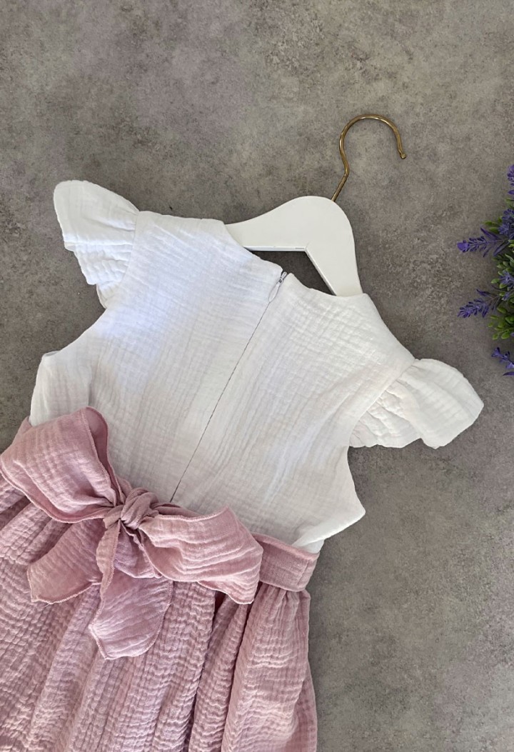Lightweight girls' white and pink muslin dress - MKMaryla