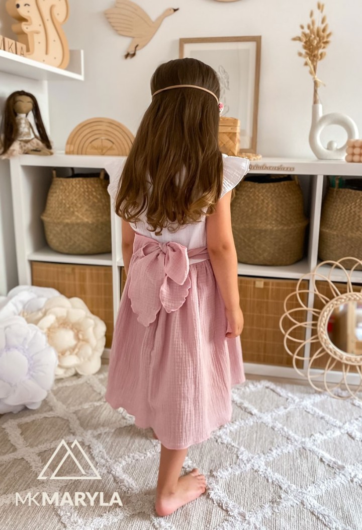 Sukienka muślinowa z piękną ozdobną kokardą - MKMaryla producent odzieży