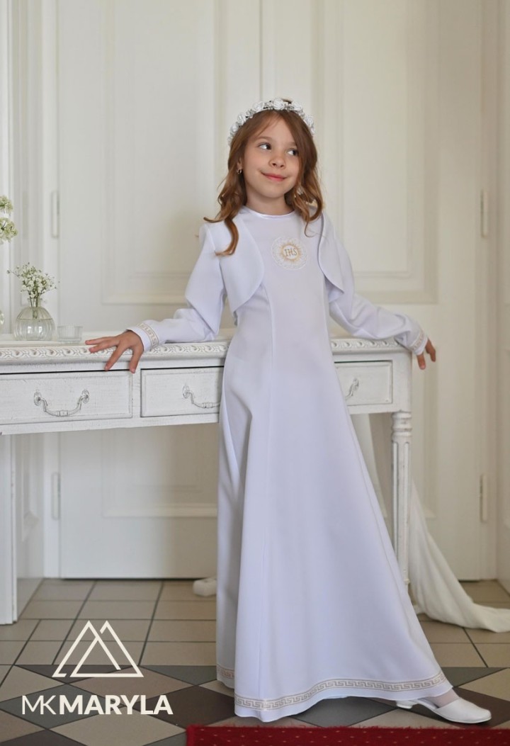 Skromna i elegancka sukienka dla dziewczynki na Pierwszą Komunię - Celinka 120 MKMaryla