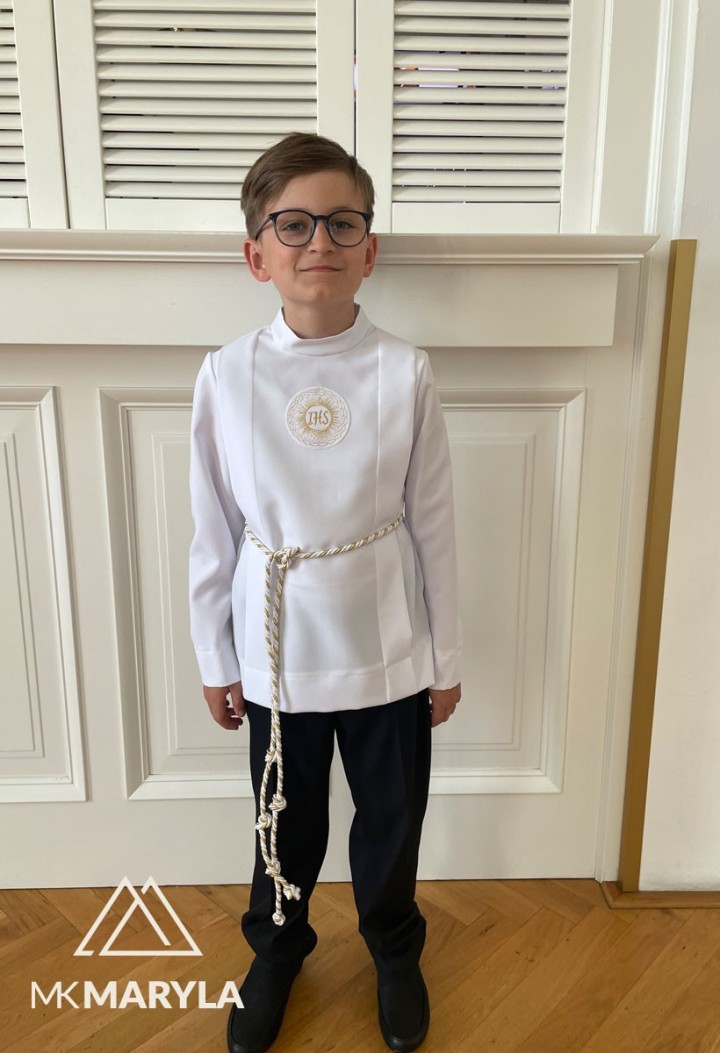 Krótka komża komunijna z IHS złotym - MKMaryla