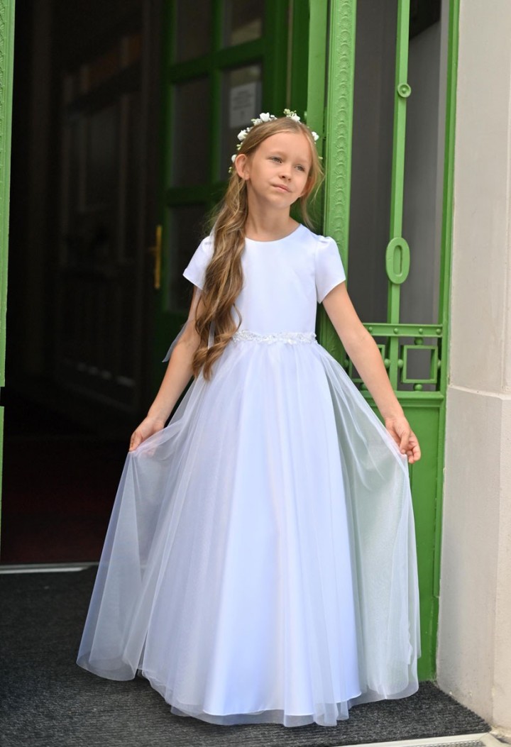 Szyfonowa sukienka z satyny z delikatnym zdobieniem - Laura 163 MKMaryla