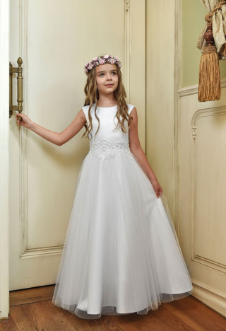 Elegancka sukienka komunijna z błyszczącym szyfonem - Laura 140 - MKMaryla