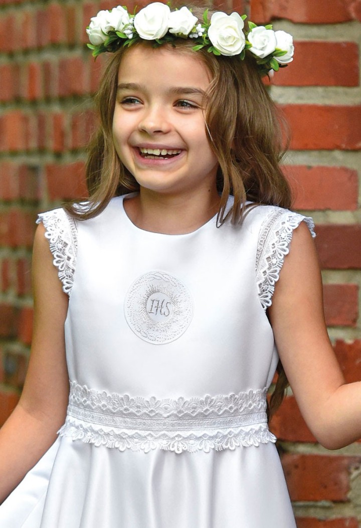 Delikatna sukienka z satyny na komunię dla dziewczynki - Alicja 137 - MKMaryla