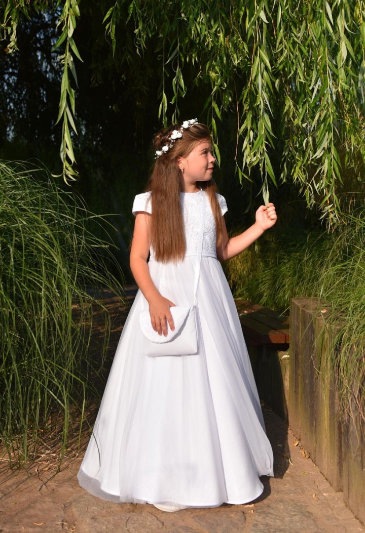 Delikatna sukienka komunijna z szyfonem i koronką - Tosia 134 - MKMaryla