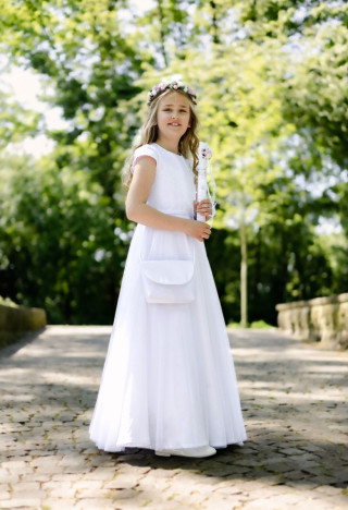 Elegancka szyfonowa sukienki komunijna dla dziewczynki - Tosia 134 - MKMaryla
