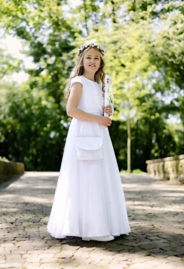 Elegancka szyfonowa sukienki komunijna dla dziewczynki - Tosia 134 - MKMaryla