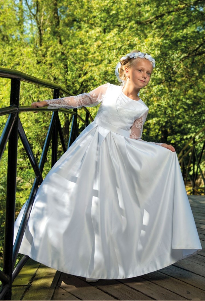 Znakomite połączenie satyny i koronki - Piękna sukienka komunijna Elza 000 - MKMaryla