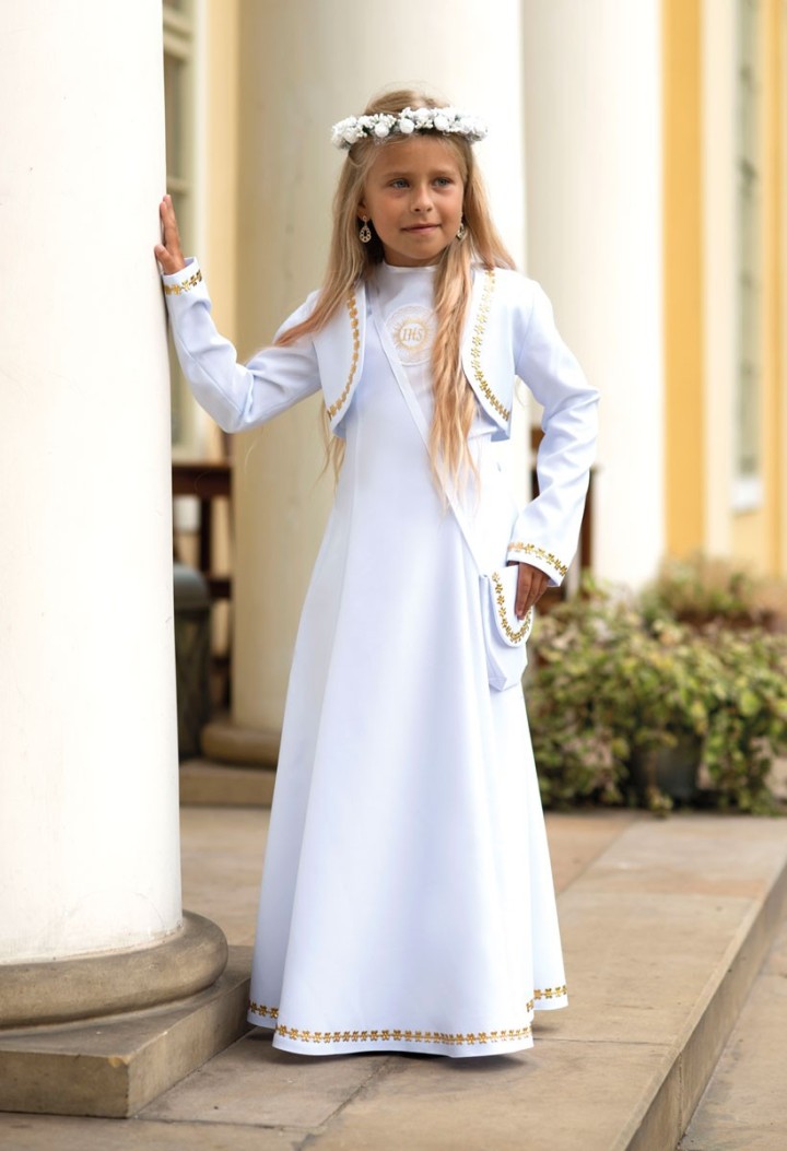 Celinka 024 - sukienka komunijna zdobiona delikatnymi kwiatkami - MKMaryla