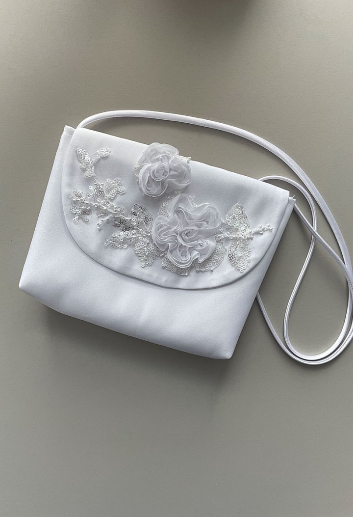 Satin envelope bag 093 for communion with 3D flowers - MKMaryla