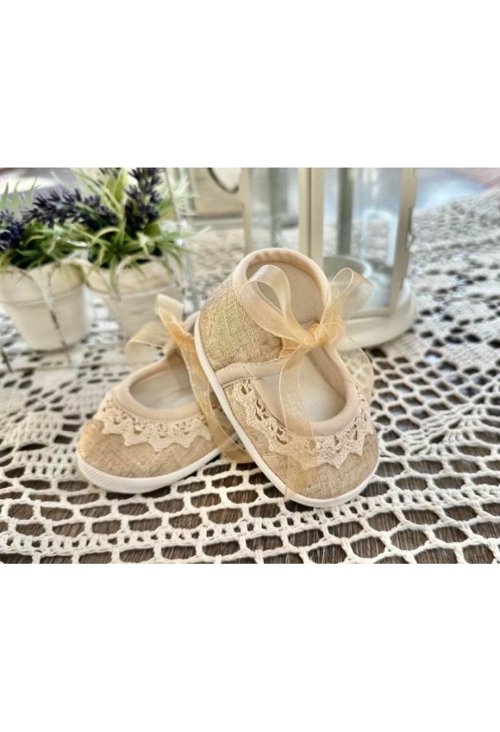 Leinen-Taufschuhe für Mädchen – goldfarben – MKMaryla