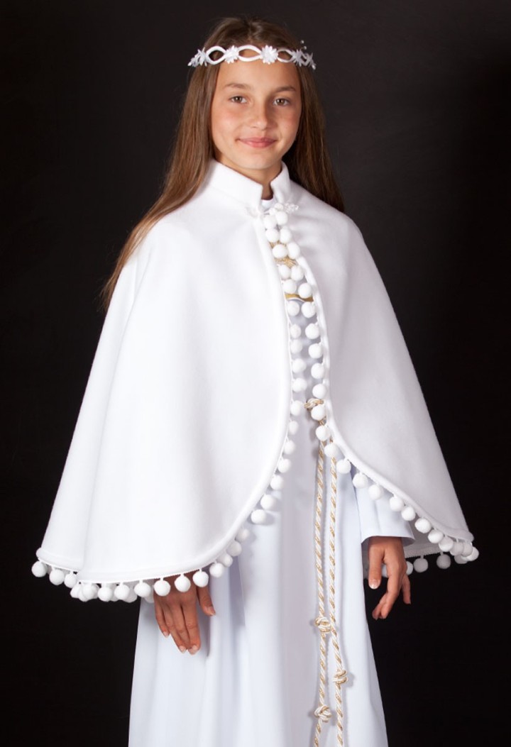 Kommunionmantel mit zarten Pompons - MKMaryla