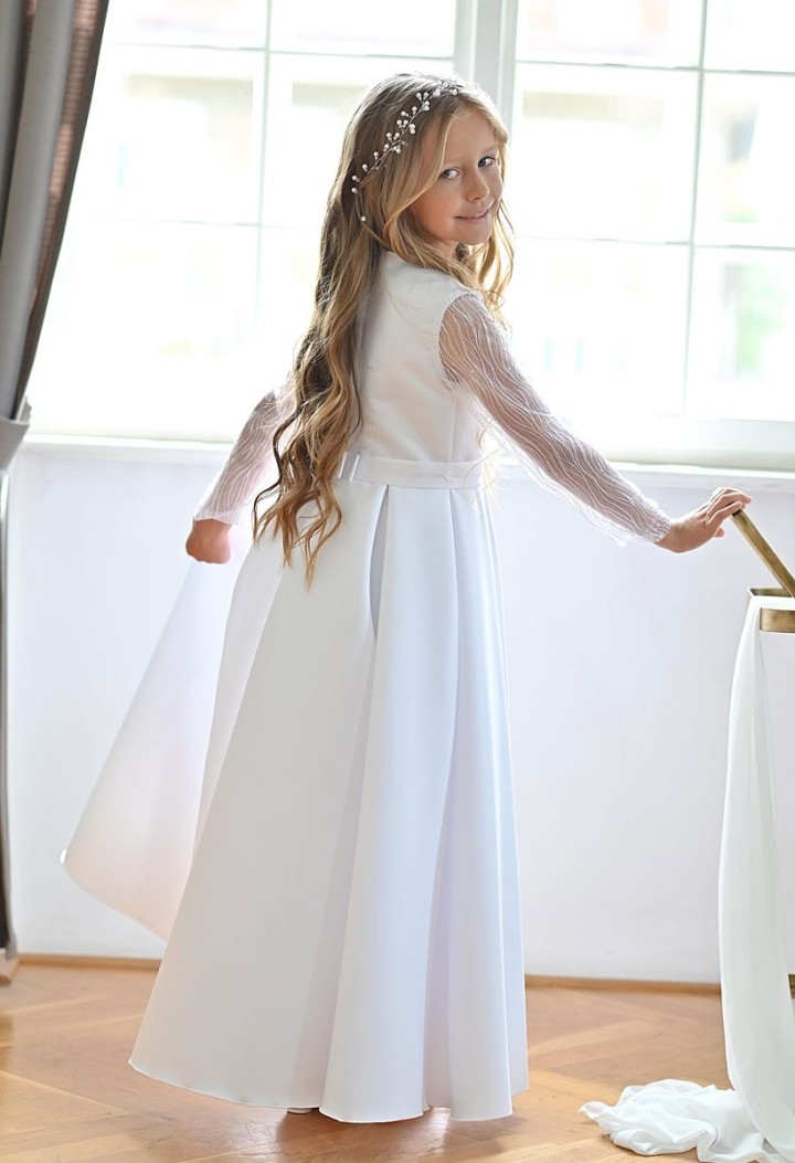 Sukienka komunijna satynowa z efektownymi kontrafałdami - Elza 172- MKMaryla