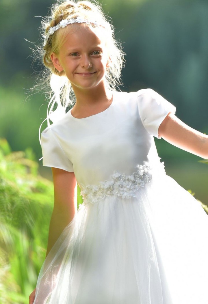 Sukienka z połyskującym szyfonem do pierwszej komunii - Laura 072 - MKMaryla