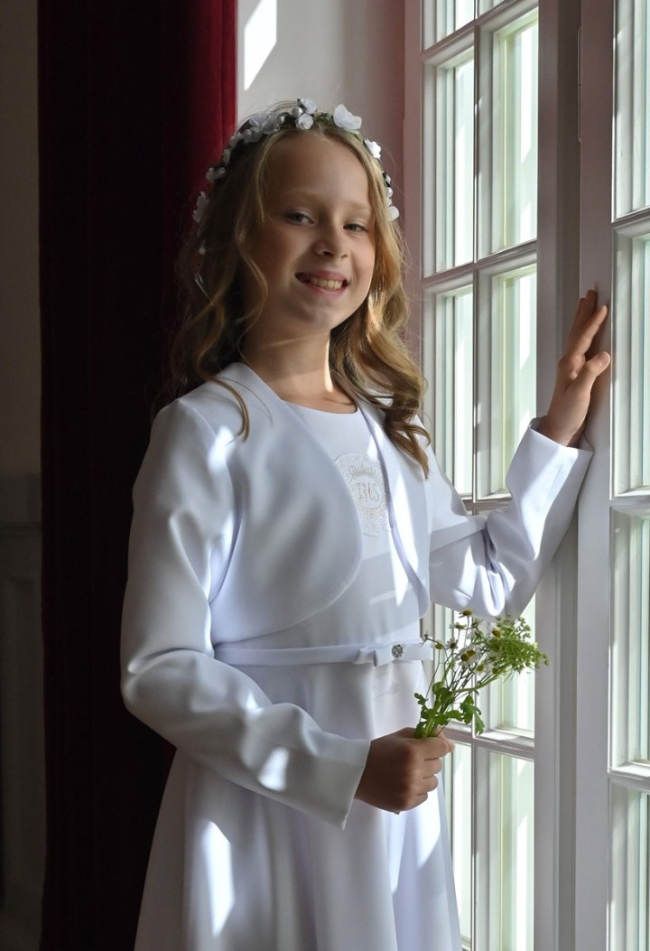 Classic white stretch communion bolero - the perfect addition to your communion outfit - MKMaryla