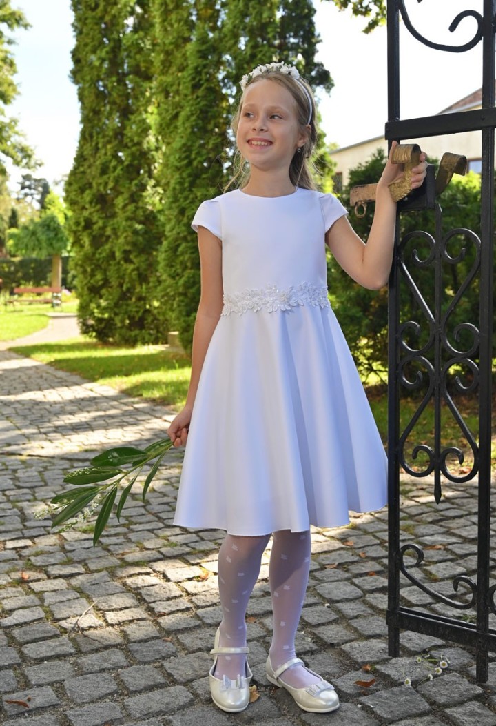 Maya 162 - Snow white satin dress perfect for dressing up after communion - MKMaryla
