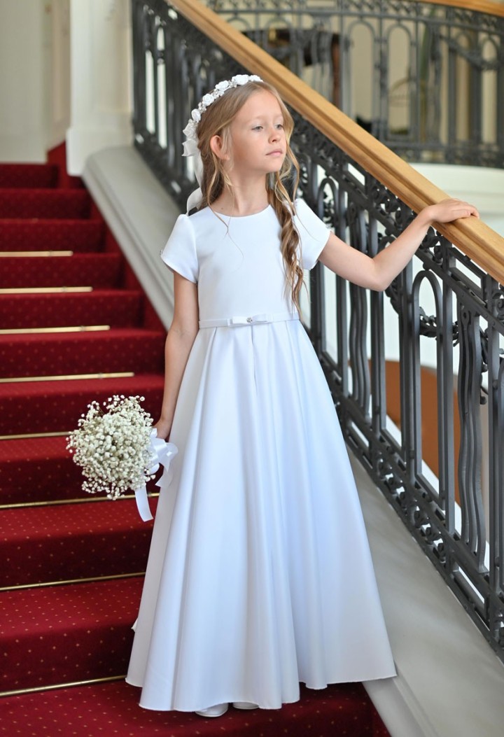 Sukienka komunijna dla dziewczynki satynowa - Elza 170 - MKMaryla