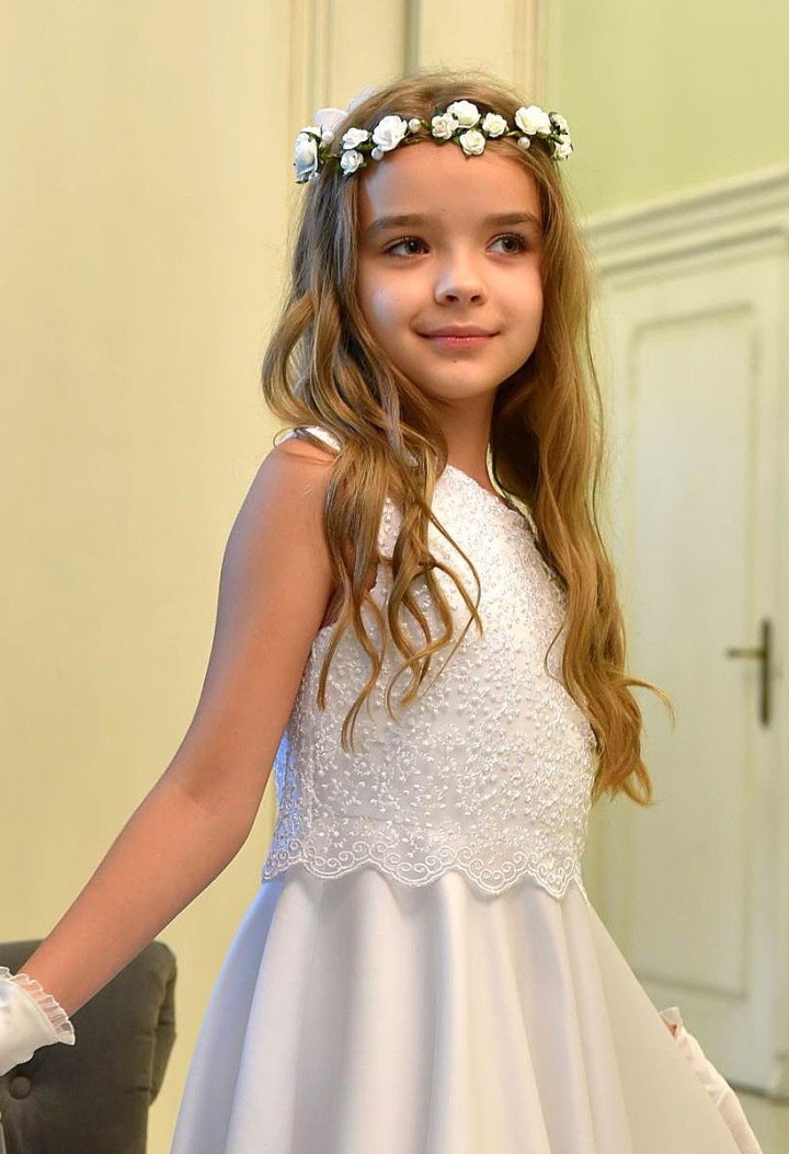 Schneeweißes Satinkleid für die Erstkommunion - Alicia 138 MKMaryla