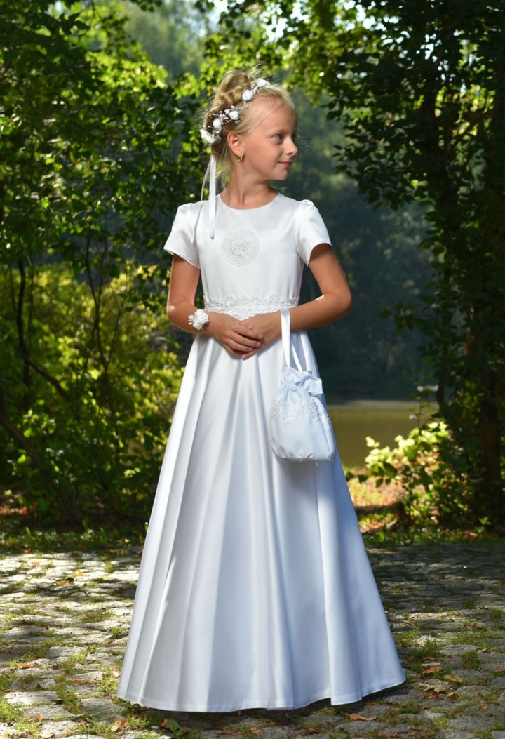 Sukienka komunijna satynowa, delikatna i elegancka Alicja 053 - MKMaryla