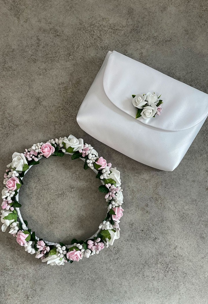 Communion bag with pink flower - MKMaryla