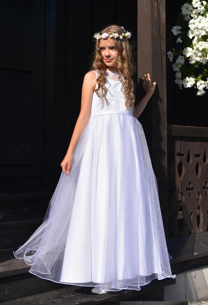 Piękna sukienka komunijna z szyfonem i koronką - Laura 000 - MKMaryla