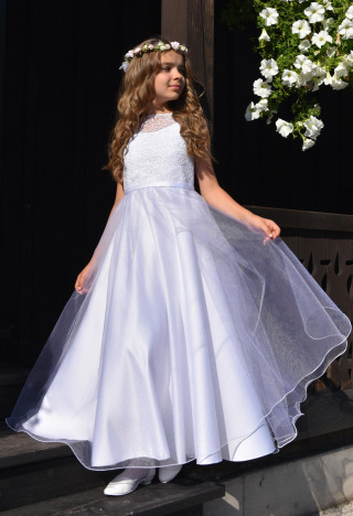 Elegancka sukienka komunijna z szyfonem. Delikatność i styl - Laura 000 - MKMaryla