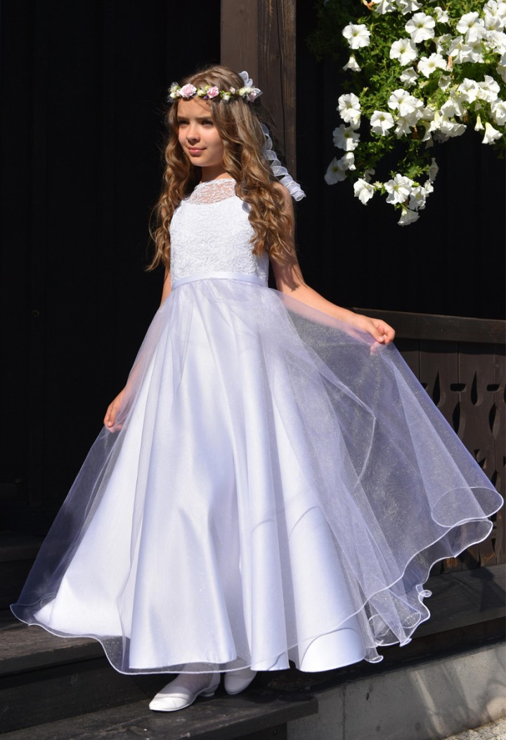 Sukienka komunijna z szyfonem i koronką - Laura 000- MKMaryla