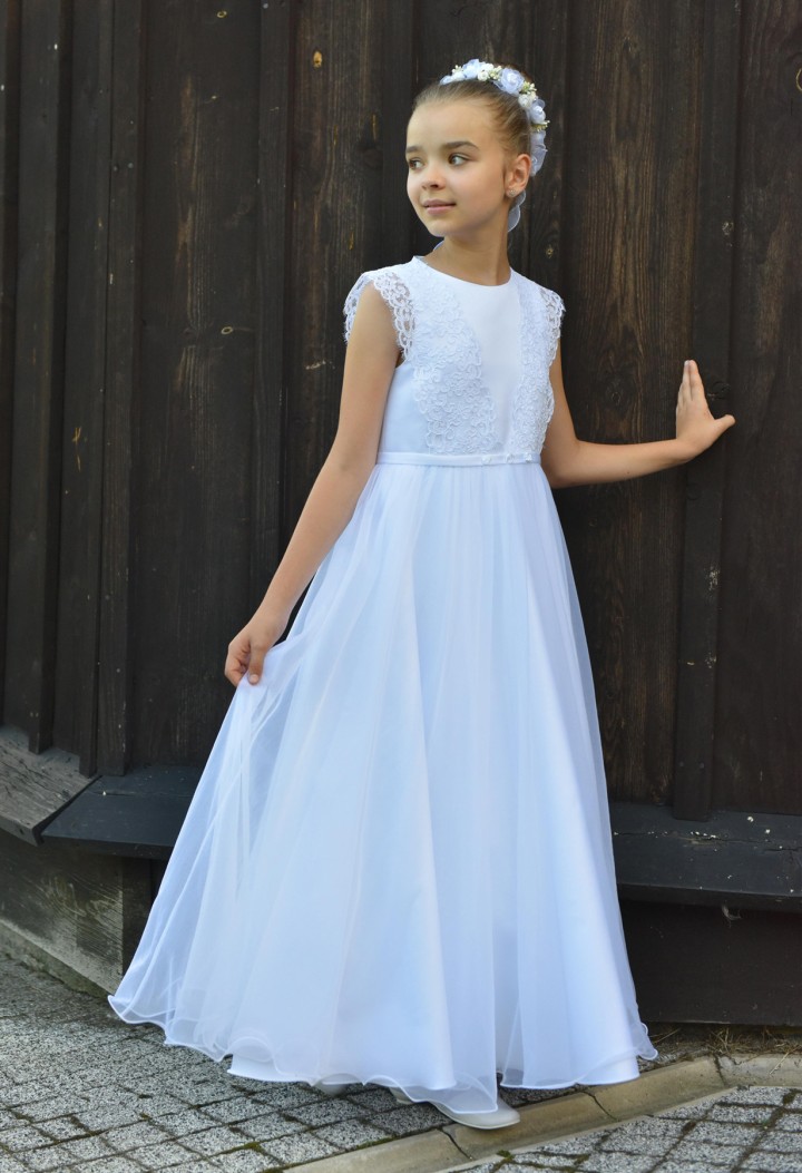 Efektowna sukienka komunijna z tiulem i koronką - Laura 051 - MKMaryla