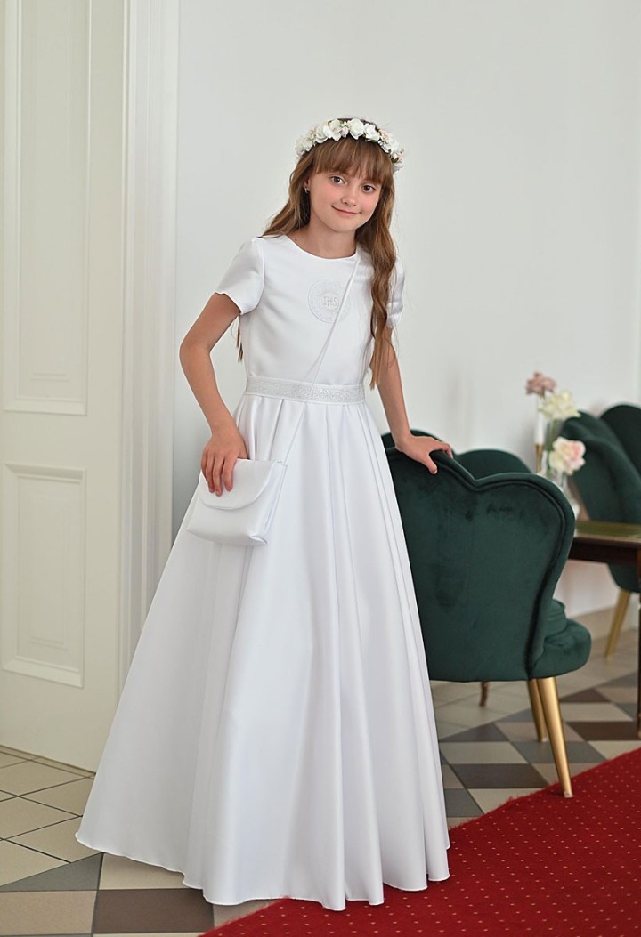Sukienka do pierwszej komunii z satyny szyta na wymiar - Elza 025 - Producent MKMaryla