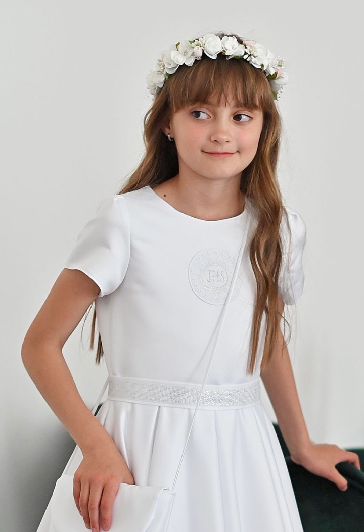 Piękna satynowa sukienka z głębokimi kontrafałdami - Elza 025 - MKMaryla