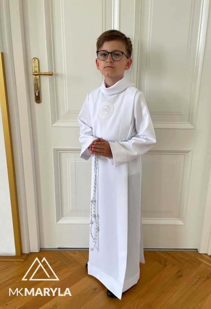 Andrzej 999 -Długa alba komunijna szyta na miarę -producent  MK Maryla