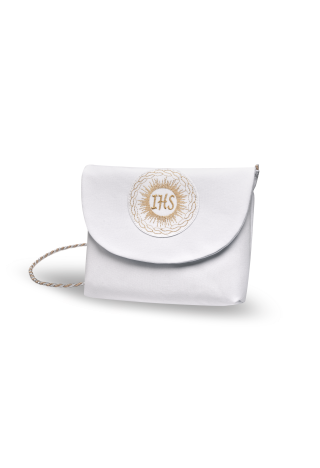 Torebki komunijne - kopertówka obszyta futerkiem z motywem różyczek